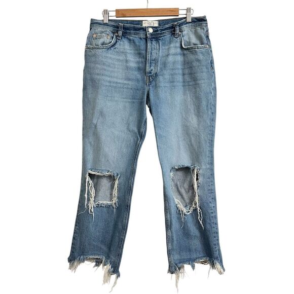 FREE PEOPLE DISTRESSED MAGGIE‎ STRAIGHT JEAN DENIM 30 - Picture 3 of 12